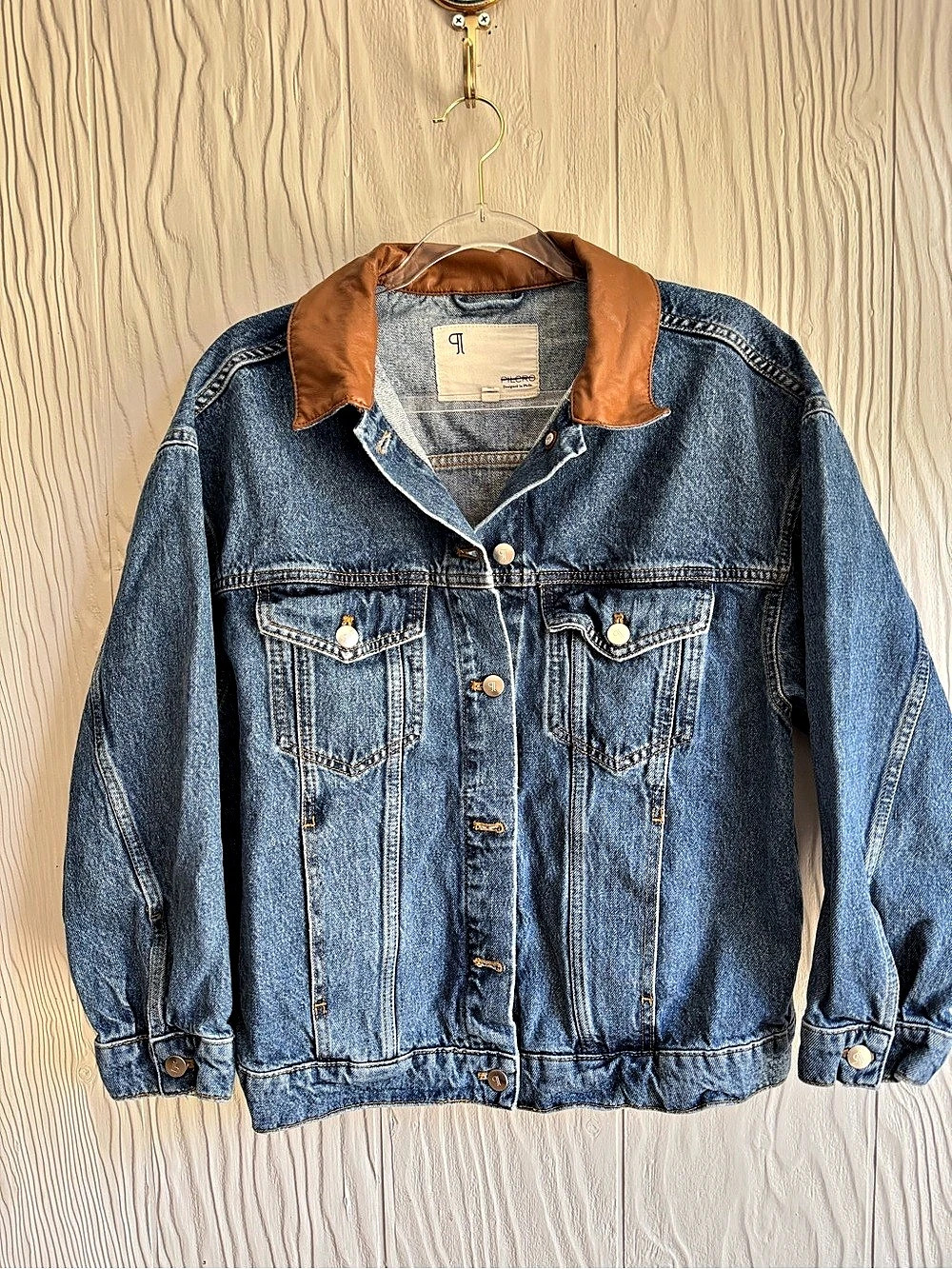 PILCRO The Weston Faux Leather-Collar Denim Boyfriend Jacket Sz: Small - Picture 3 of 13